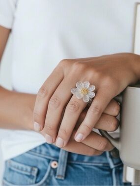Sterling Silver Daisy Ring with Gold Center - White and Yellow